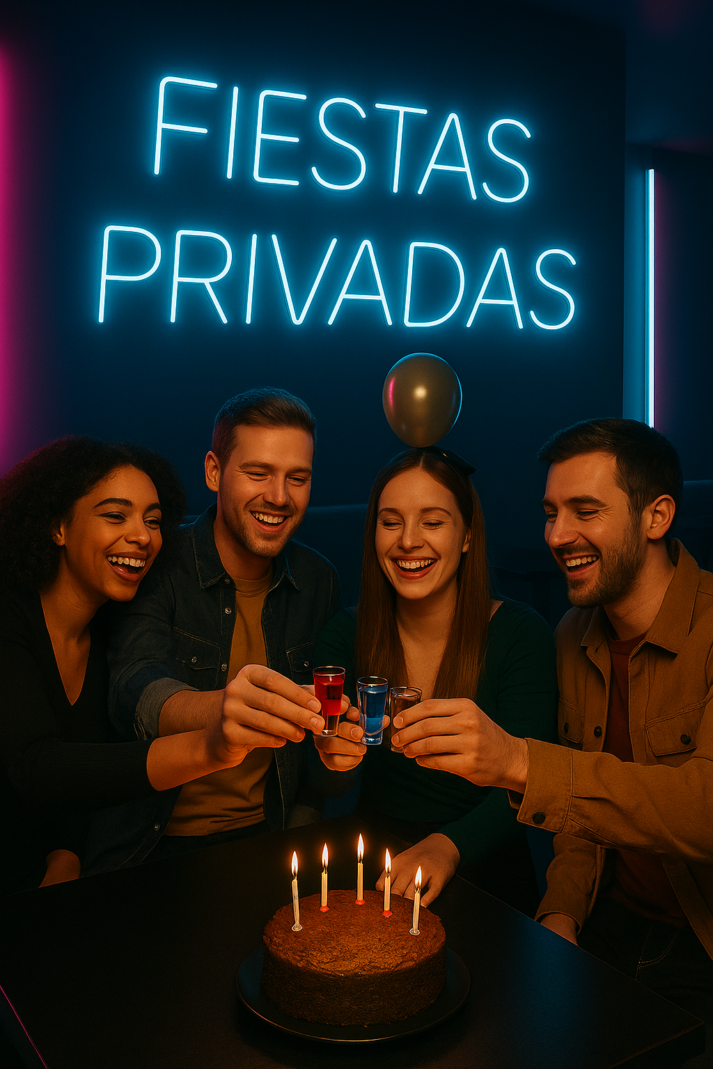 Cartel de neón azul con texto Fiestas Privadas en M3 Pub Llíria
