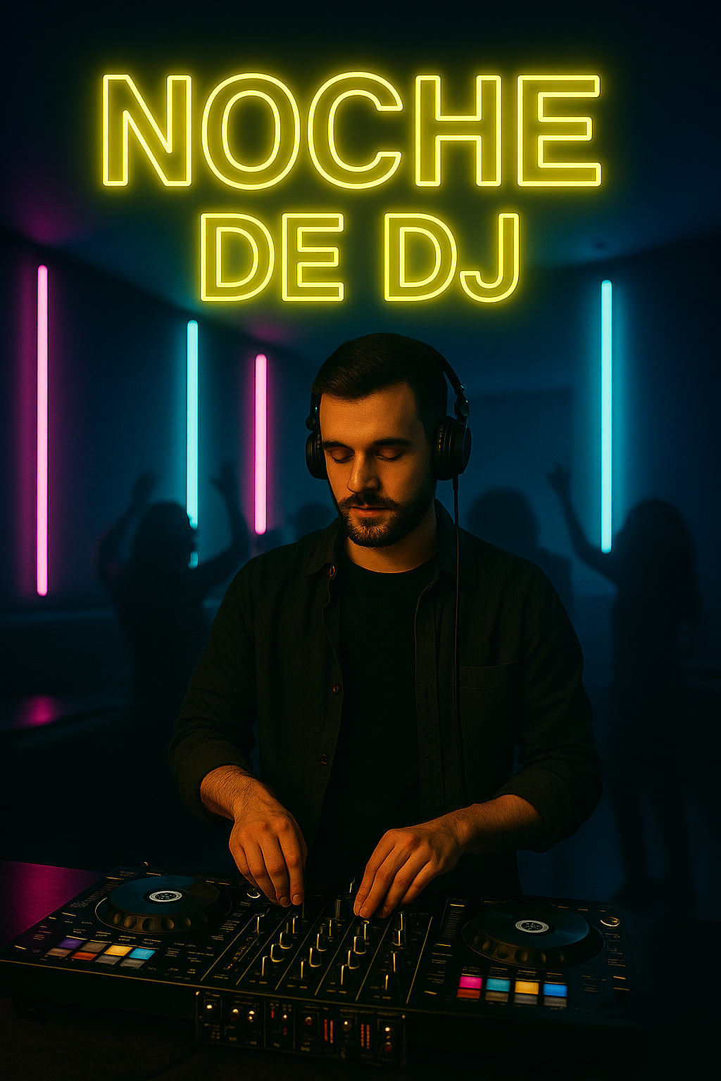 cartel de neon con noches de dj