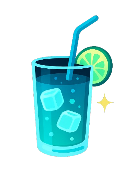 Ilustración de vaso con cóctel azul y rodaja de lima, estilo M3 Pub